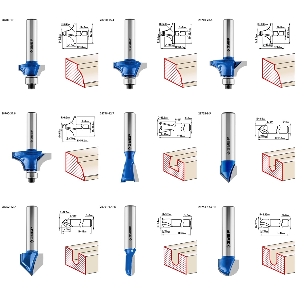 ЗУБР  30 шт, набор профильных фрез по дереву, Профессионал (28796-H30) 28796-H30
