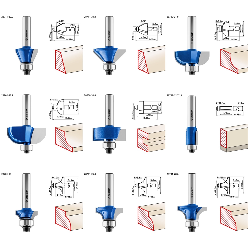 ЗУБР  30 шт, набор профильных фрез по дереву, Профессионал (28796-H30) 28796-H30