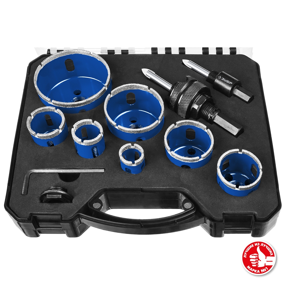 ЗУБР  7 шт, (d 20/25/32/35/40/50/68 мм), набор алмазных коронок с оснасткой, Профессионал (29870-H7) 29870-H7_z01