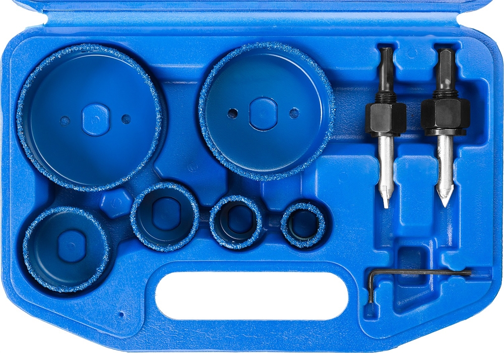 ЗУБР  6 шт, d 22, 28, 35, 44, 68, 73 мм, L 25 мм, карбид вольфрама, набор коронок-чашек с оснасткой, Профессионал (33360-H6) 33360-H6_z01