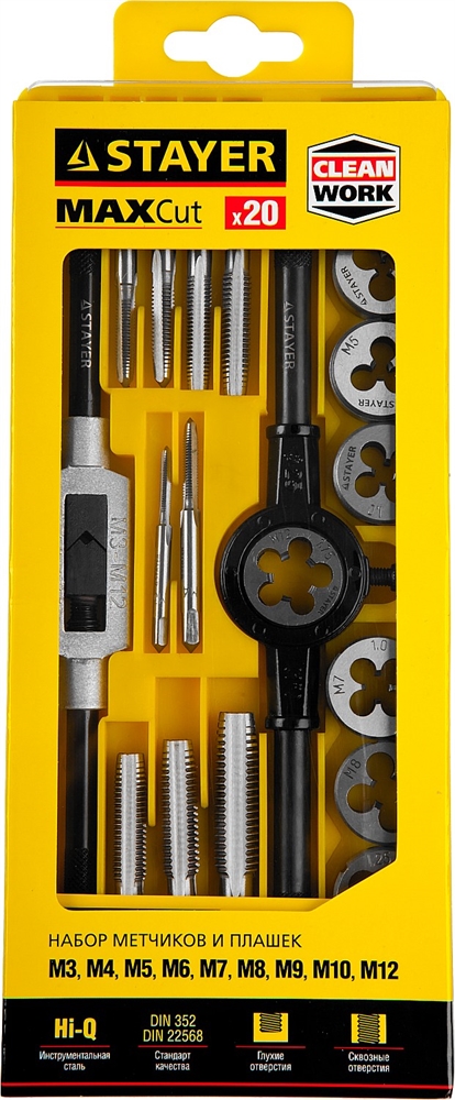 STAYER  MaXCut, 20 предмета, легированная сталь, набор метчиков и плашек (28012-H20) 28012-H20