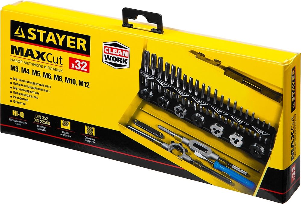 STAYER  MaXCut, 32 предмета, легированная сталь, набор комплектных метчиков и плашек (28014-H32) 28014-H32