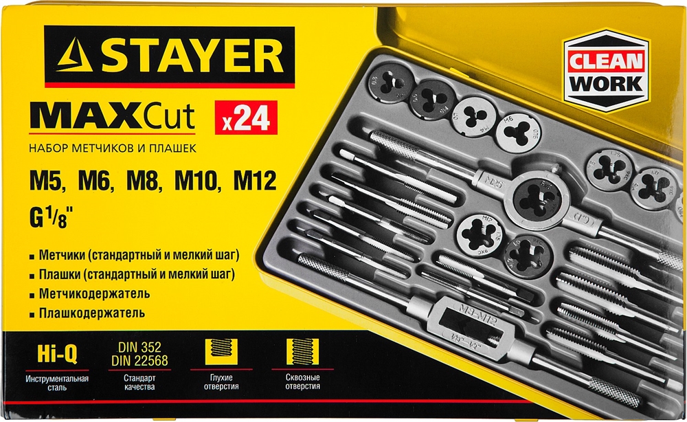 STAYER  MaXCut, 24 предмета, легированная сталь, набор метчиков и плашек (28020-H24) 28020-H24