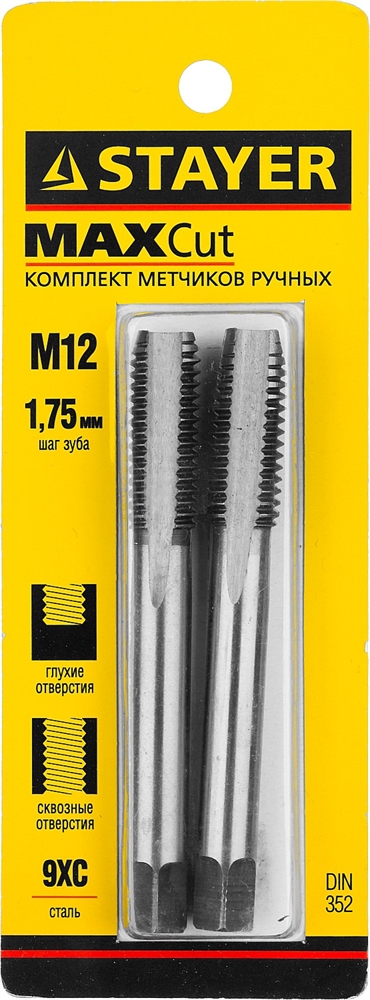 STAYER  M12 х 1.75, 2 шт, комплект метчиков (28025-12-1.75-H2) 28025-12-1.75-H2