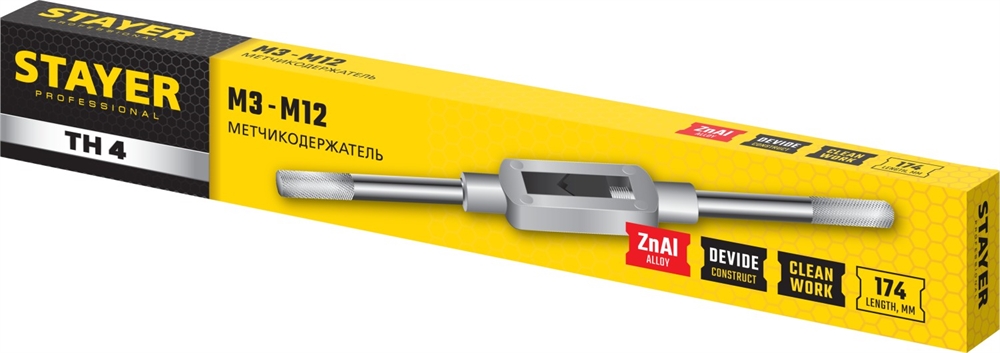 STAYER  TH4, для М3-М12, L 200 мм, метчикодержатель, Professional (28035-4) 28035-4_z01