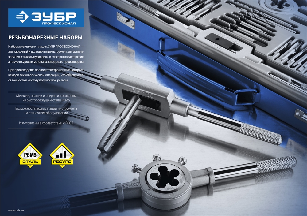ЗУБР  110 предметов сталь Р6М5, набор метчиков и плашек, Профессионал (28110-H110) 28110-H110