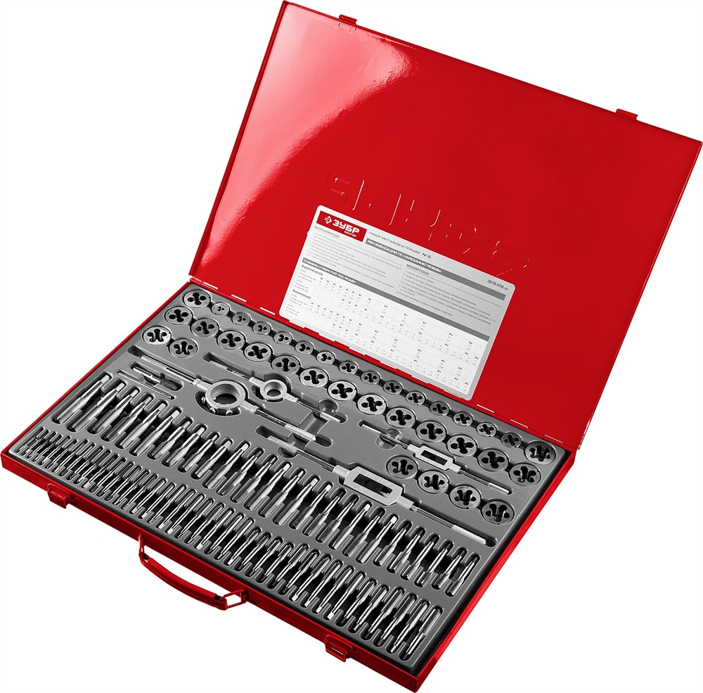 ЗУБР  110 предм., сталь 9ХС, набор метчиков и плашек (28119-H110) 28119-H110_z01