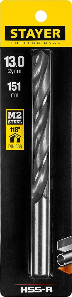 STAYER  HSS-R, 13.0 х 151 мм, быстрорежущая сталь P6M5, сверло по металлу, Professional (29602-13) 29602-13