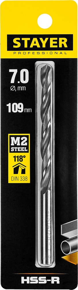 STAYER  HSS-R, 7.0 х 109 мм, быстрорежущая сталь P6M5, сверло по металлу, Professional (29602-7) 29602-7