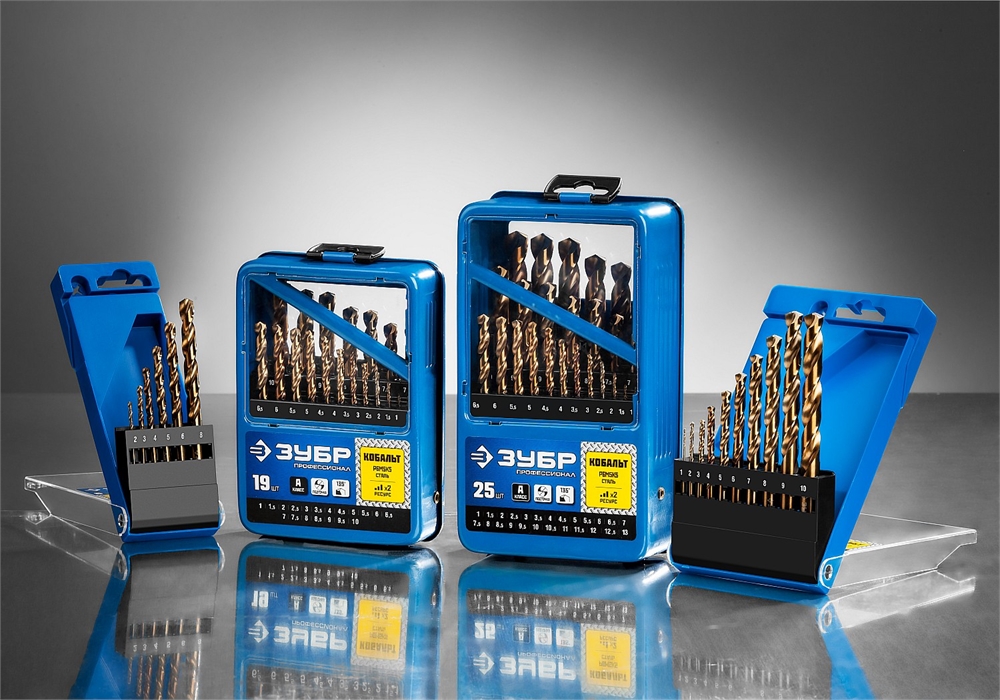 ЗУБР  Кобальт, 25 шт, (1-13 мм), сталь Р6М5К5, класс А, мет.бокс, набор сверл по металлу, Профессионал (29626-H25) 29626-H25