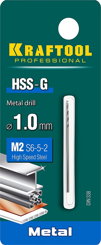 KRAFTOOL  HSS-G, 1.0 х 40 мм, сталь P6M5, сверло по металлу (29651-1) 29651-1