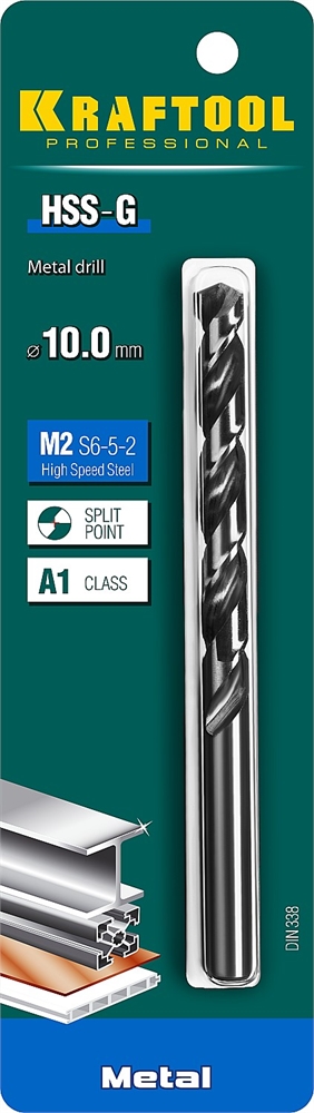 KRAFTOOL  HSS-G, 10.0 х 133 мм, сталь P6M5, сверло по металлу (29651-10) 29651-10