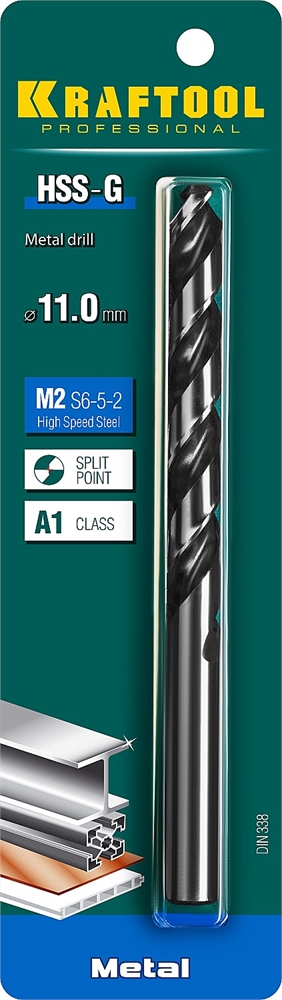 KRAFTOOL  HSS-G, 11.0 х 142 мм, сталь P6M5, сверло по металлу (29651-11) 29651-11