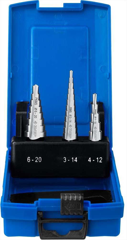 ЗУБР  3-20 мм, 3 шт, сталь Р6М5, набор ступенчатых сверл, Профессионал (29670-3-20-H3) 29670-3-20-H3_z01