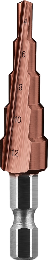 ЗУБР  Кобальт, 4-12 мм, 5 ступеней, сталь Р6М5, кобальтовое покрытие, ступенчатое сверло, Профессионал (29672-4-12-5) 29672-4-12-5_z01