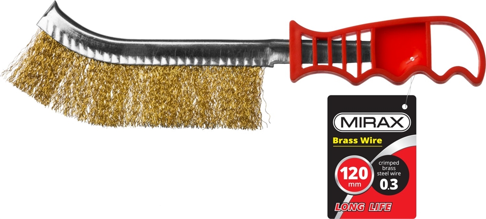 MIRAX  однорядная, витая стальная латунированная проволока 0.3 мм, щетка ручная с пластмассовой рукояткой (35112-1) 35112-1