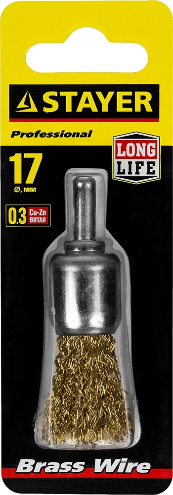 STAYER  17 мм, витая стальная латунированная проволока 0.3 мм, щетка кистевая для дрели (35113-17) 35113-17