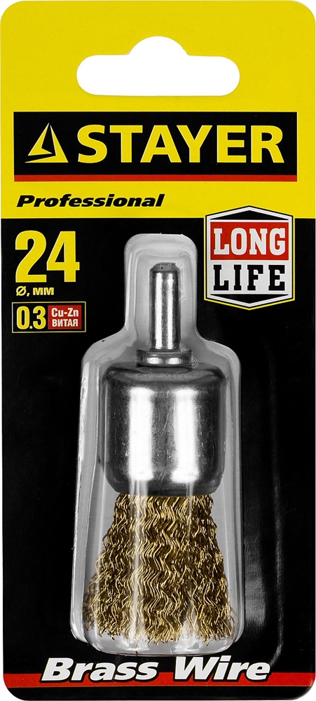 STAYER  24 мм, витая стальная латунированная проволока 0.3 мм, щетка кистевая для дрели (35113-24) 35113-24
