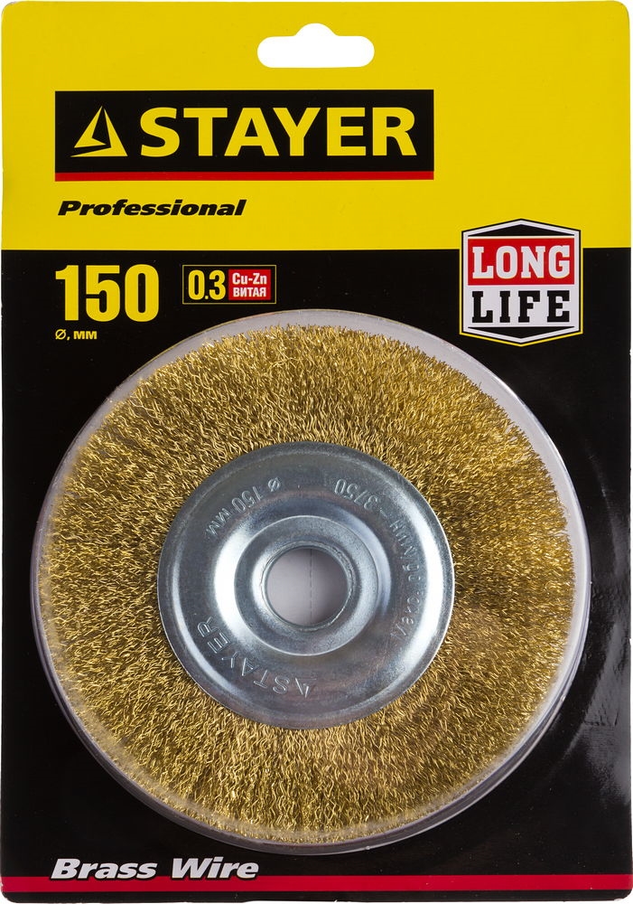 STAYER  150 мм, витая стальная латунированная проволока 0.3 мм, щетка дисковая для УШМ, Professional (35122-150) 35122-150