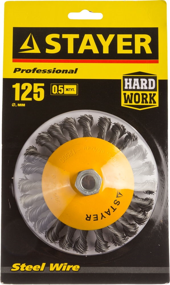 STAYER  125 мм, жгутированная стальная проволока 0.5 мм, коническая щетка-крацовка для УШМ, Professional (35135-125) 35135-125