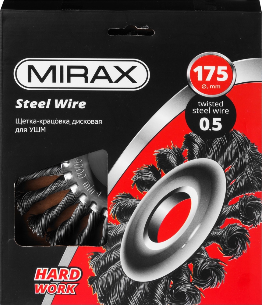 MIRAX  175 мм, жгутированная стальная проволока 0.5 мм, щетка дисковая для УШМ (35140-175) 35140-175