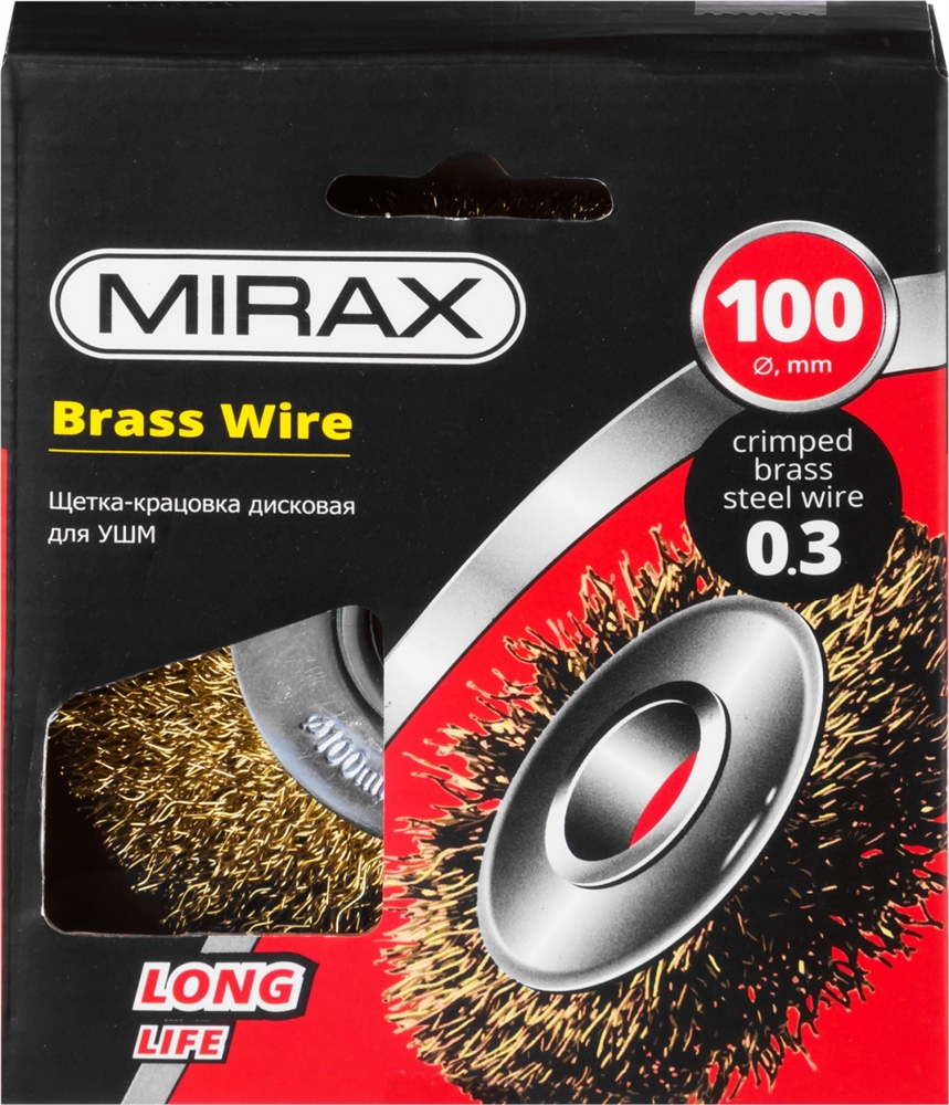 MIRAX  100 мм, витая стальная латунированная проволока 0.3 мм, щетка дисковая для УШМ (35141-100) 35141-100