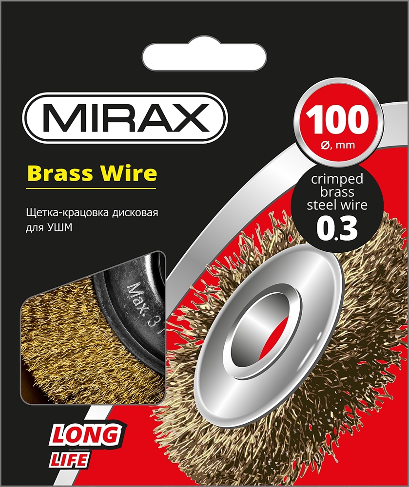 MIRAX  200 мм, витая стальная латунированная проволока 0.3 мм, щетка дисковая для УШМ (35141-200) 35141-200