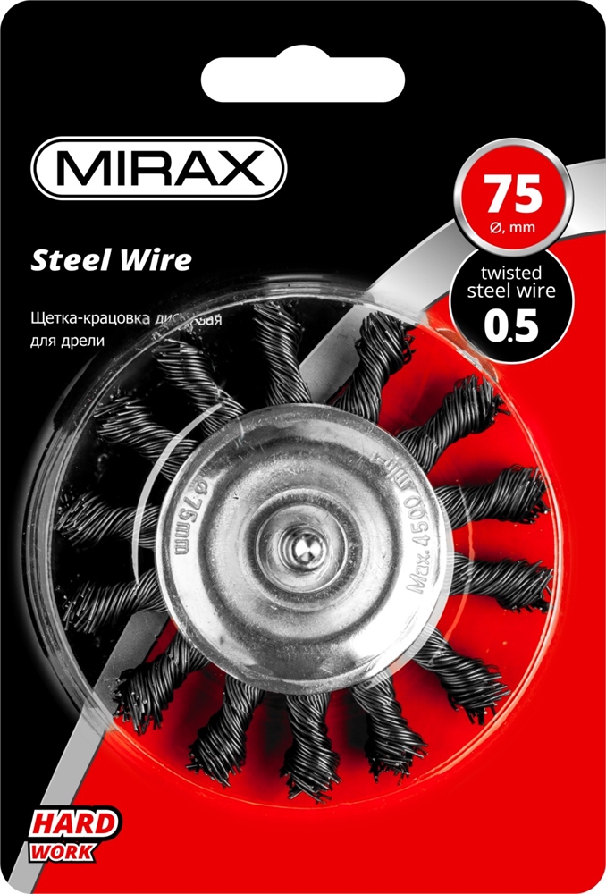 MIRAX  75 / 6 мм, жгутированная стальная проволока 0.5 мм, щетка дисковая для дрели (35146-075) 35146-075