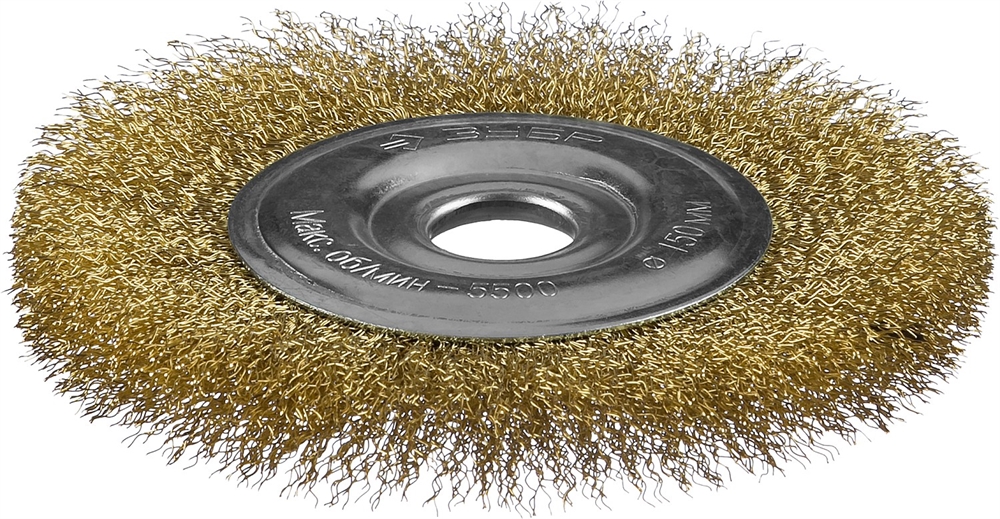 ЗУБР  150 мм, витая латунированная, стальная проволока 0.3. щетка дисковая для УШМ, Профессионал (35187-150) 35187-150_z01
