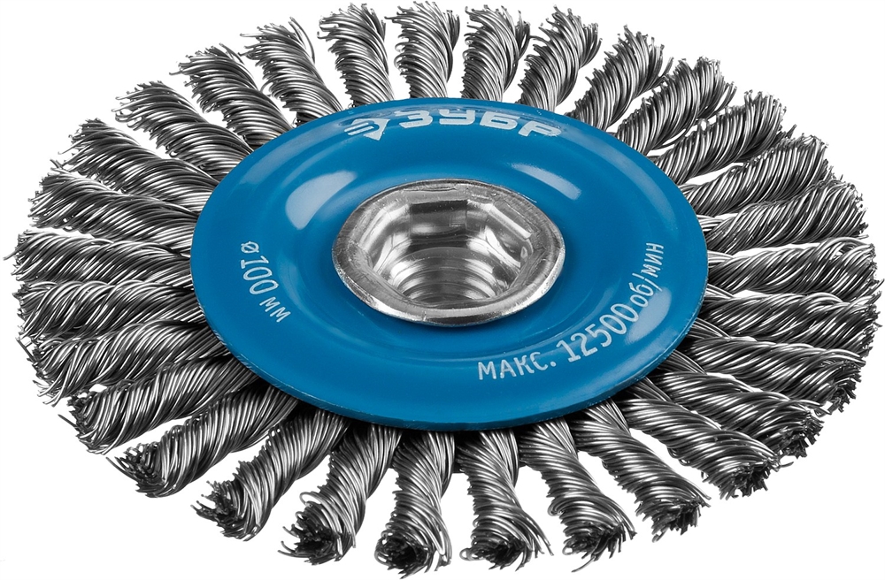 ЗУБР  100 мм, жгутированная стальная проволока 0.5 мм, щетка дисковая для УШМ, Профессионал (35192-100) 35192-100_z02