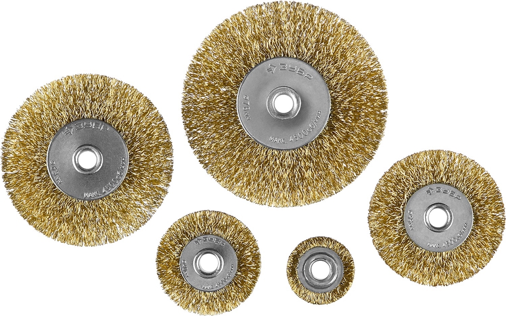 ЗУБР   5 шт, 25/40/55/63/78 мм, витая латунированная, стальная проволока, набор дисковых щеток-крацовок для дрели, Профессионал (3521-H5) 3521-H5_z02