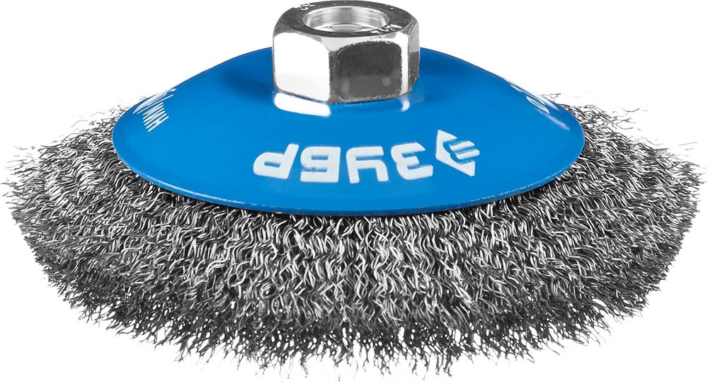 ЗУБР  100 мм, витая стальная латунированная проволока 0.3 мм, коническая щетка-крацовка для УШМ, Профессионал (35265-100) 35265-100_z02