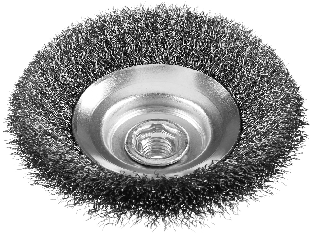 ЗУБР  115 мм, витая, стальная проволока 0.3 мм, коническая щетка-крацовка для УШМ, Профессионал (35265-115) 35265-115_z02