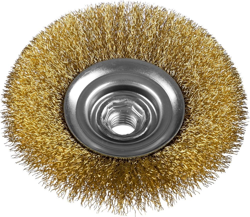 ЗУБР  100 мм, витая стальная латунированная проволока 0.3 мм, коническая щетка-крацовка для УШМ, Профессионал (35267-100) 35267-100_z02