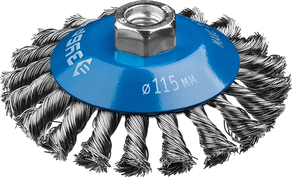 ЗУБР  115 мм, стальная проволока 0.5 мм, коническая щетка-крацовка для УШМ, Профессионал (35269-115) 35269-115_z02