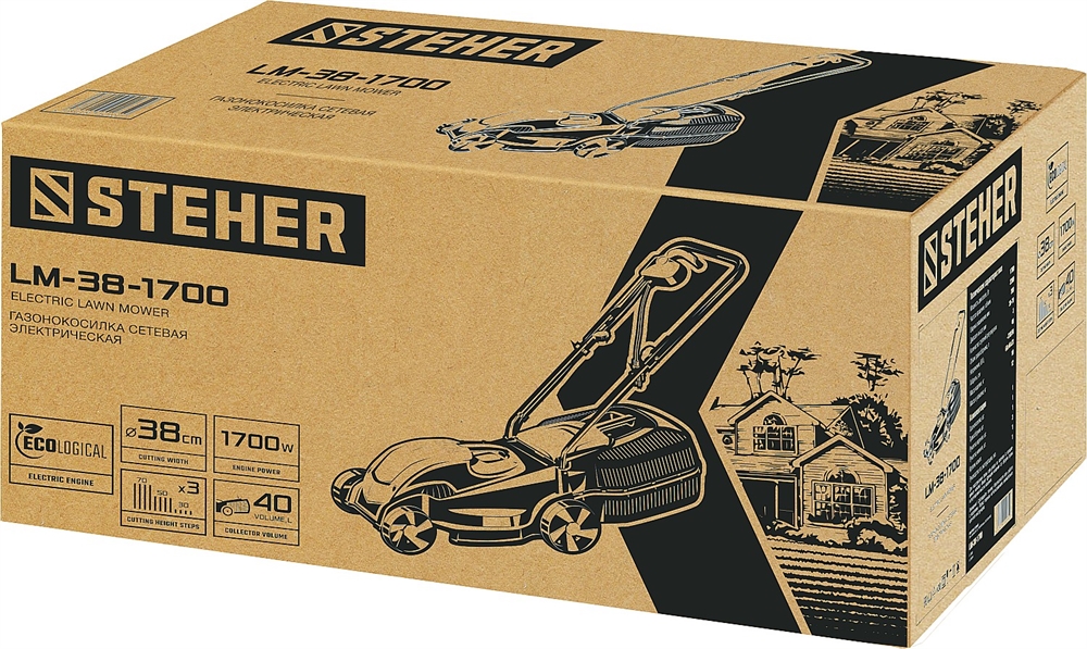 STEHER  1700 Вт, ш/с 38 cм, сетевая газонокосилка (LM-38-1700) LM-38-1700
