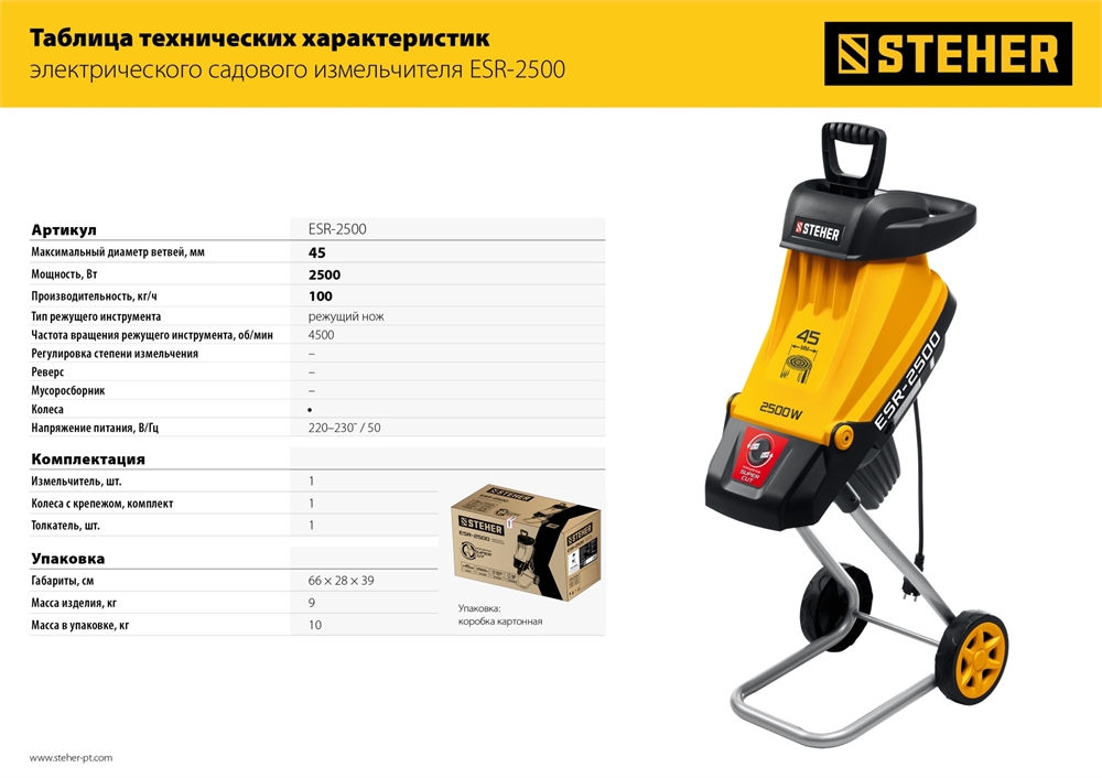 STEHER  2500 Вт, электрический садовый измельчитель (ESR-2500) ESR-2500