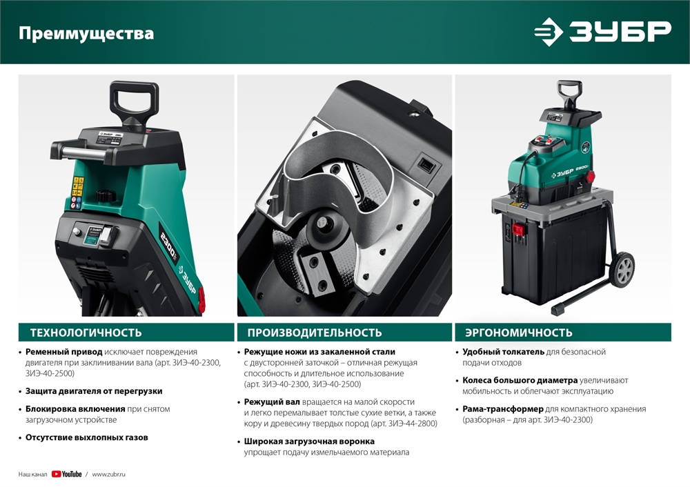 ЗУБР  2300 Вт, электрический садовый измельчитель (ЗИЭ-40-2300) ЗИЭ-40-2300
