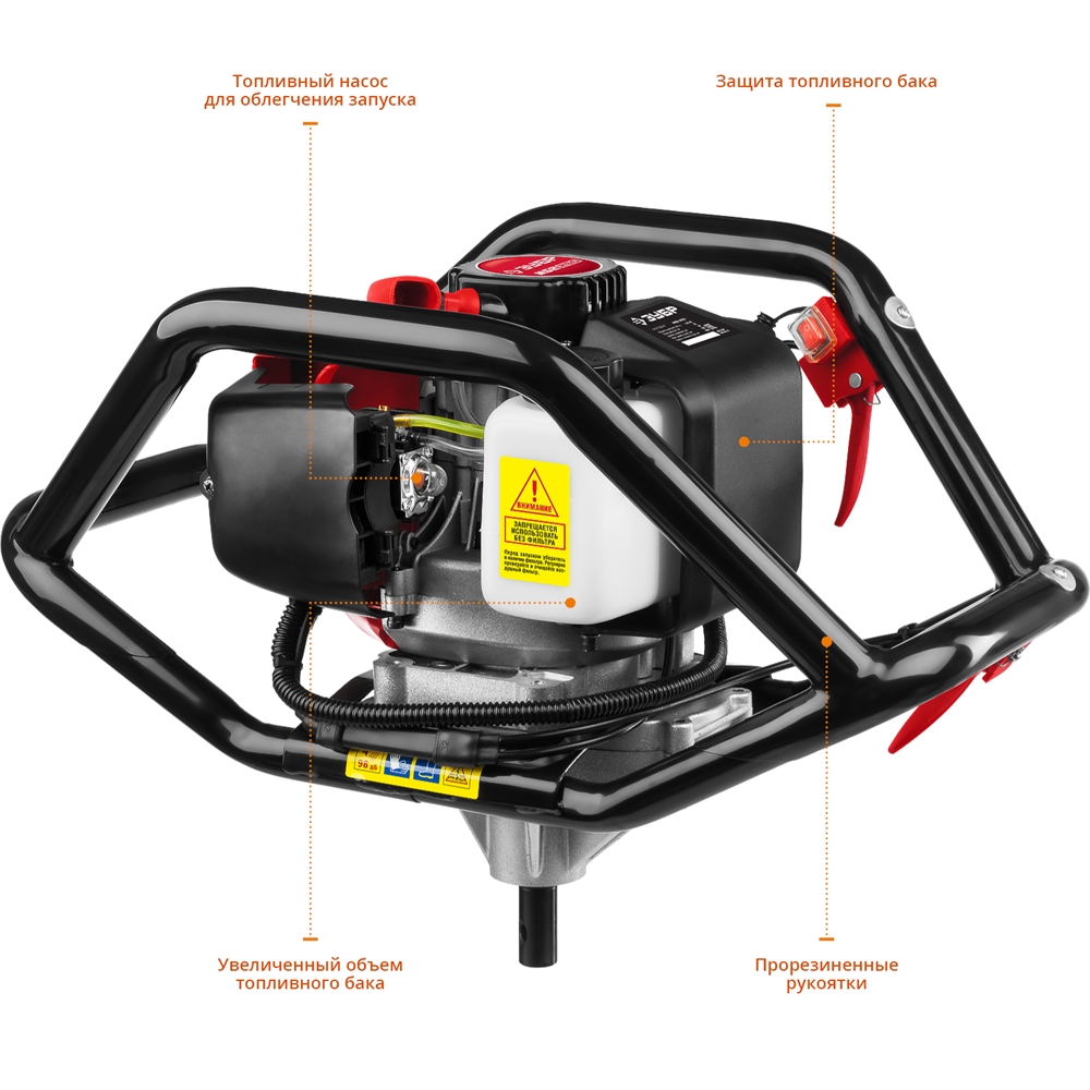 ЗУБР  d 60 - 250 мм, 52 см3, 2 оператора, мотобур (бензобур) (МБ2-250) МБ2-250