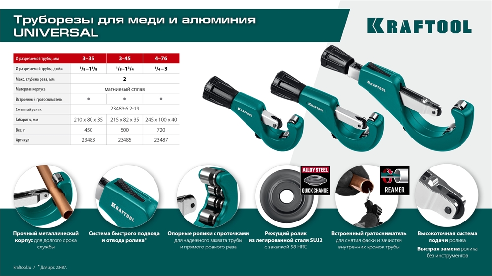 KRAFTOOL  Universal-76, 6 - 76 мм, труборез для меди и алюминия (23487) 23487