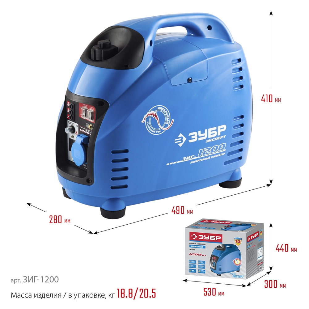 ЗУБР  1200 Вт, инверторный генератор, Профессионал (ЗИГ-1200) ЗИГ-1200