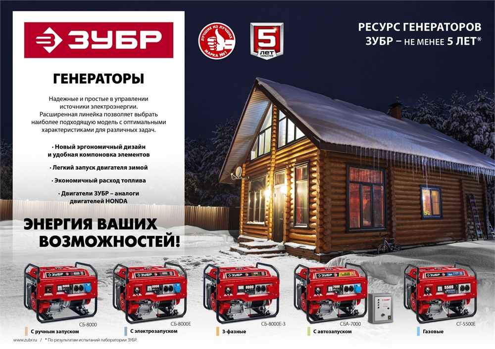 ЗУБР  8000 Вт, бензиновый генератор (СБ-8000) СБ-8000