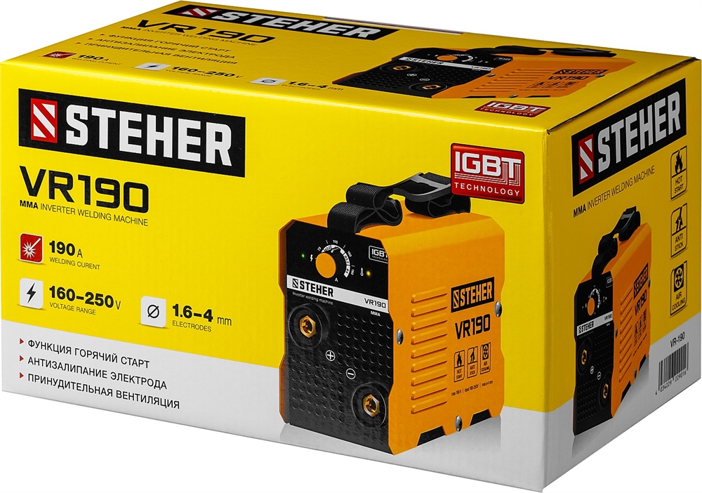 STEHER  ММА, 190 А, сварочный аппарат инверторный, макс. электрод Ø 4.0 мм (VR-190) VR-190