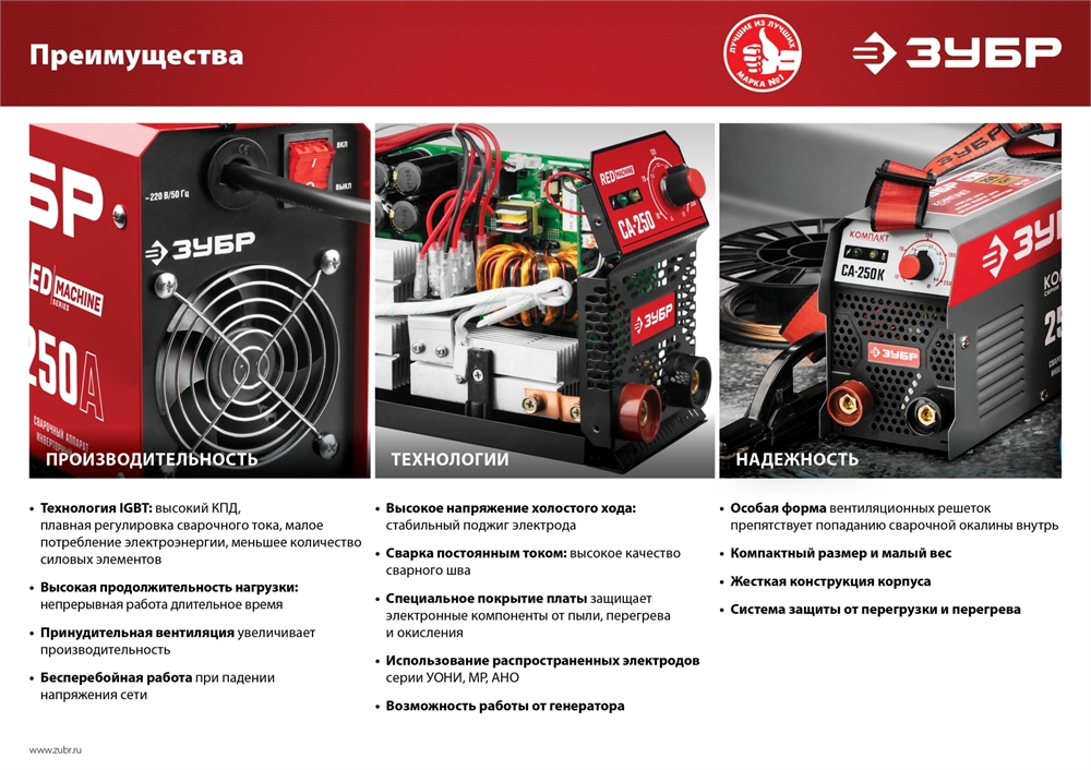 ЗУБР  ММА, 220 А, RED MACHINE, сварочный аппарат инверторный, макс. электрод Ø 5.0 мм (СА-220) СА-220