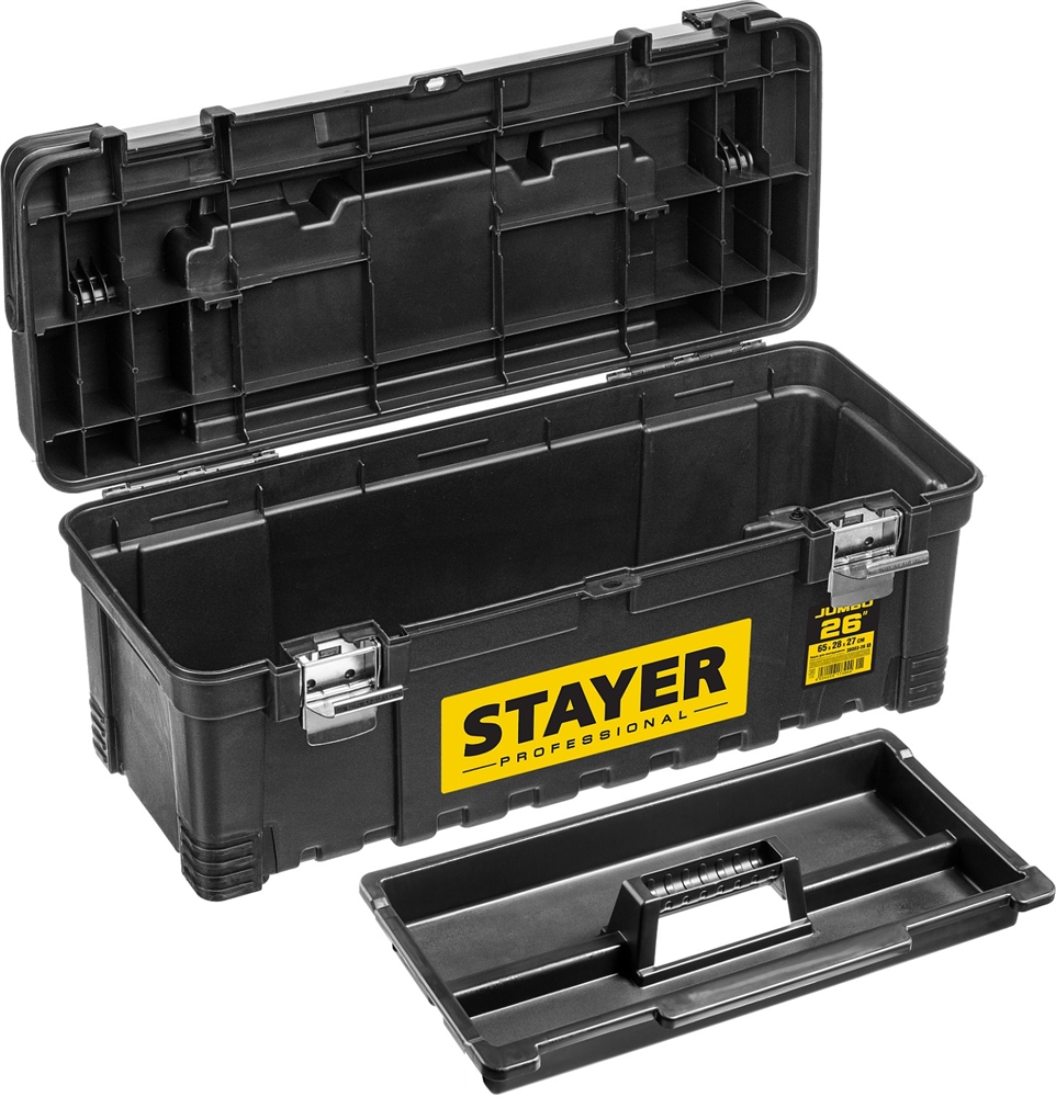STAYER  JUMBO-26, 650 x 280 x 270 мм, (26″), пластиковый ящик для инструментов, Professional (38003-26) 38003-26_z01