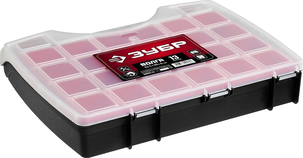 ЗУБР  ВОЛГА-13, 325 х 280 х 60 мм, пластиковый органайзер с 13 съемными лотками (38034-13) 38034-13