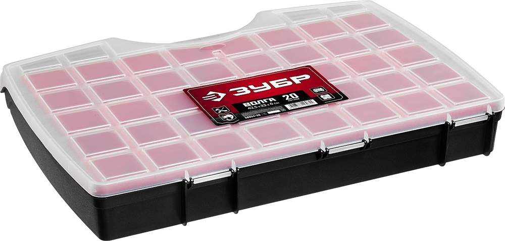 ЗУБР  ВОЛГА-20, 425 х 330 х 60 мм, пластиковый органайзер с 20 съемными лотками (38034-20) 38034-20