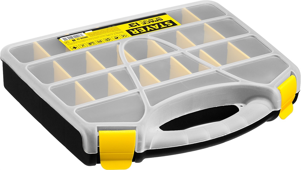 STAYER  SPACE-13, 320 х 260 х 60 мм, (13″), пластиковый органайзер с 21 ячейкой (38038-13) 38038-13_z01