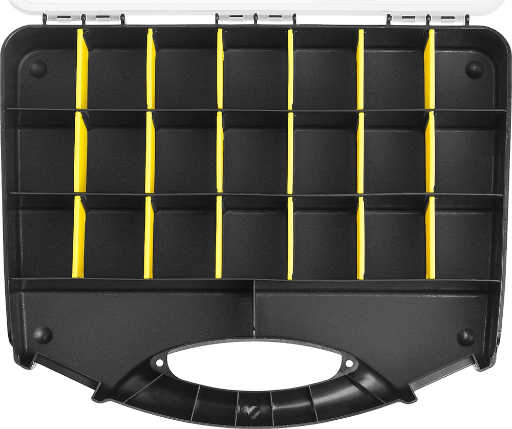 STAYER  SPACE-15, 380 х 310 х 70 мм, (15″), пластиковый органайзер с 21 ячейкой (38038-15) 38038-15_z01