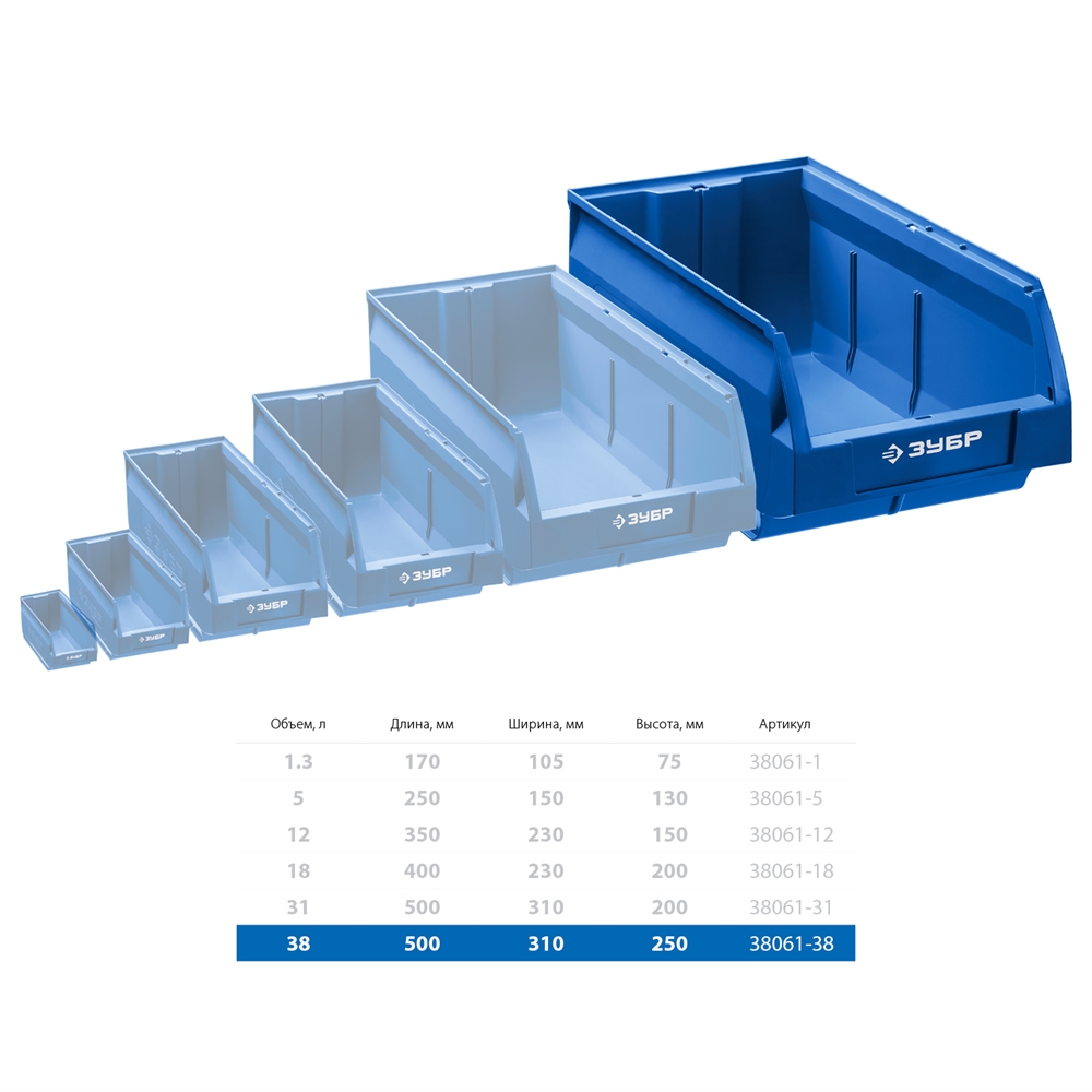 ЗУБР  ЛСК-38, 38 л, 500 х 310 х 250 мм, складской лоток, Профессионал (38061-38) 38061-38